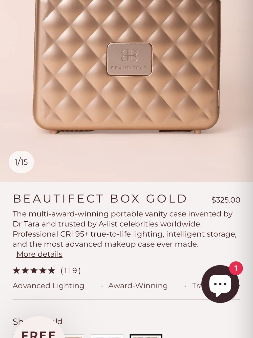 Beautifect Box Gold Portable Vanity Case